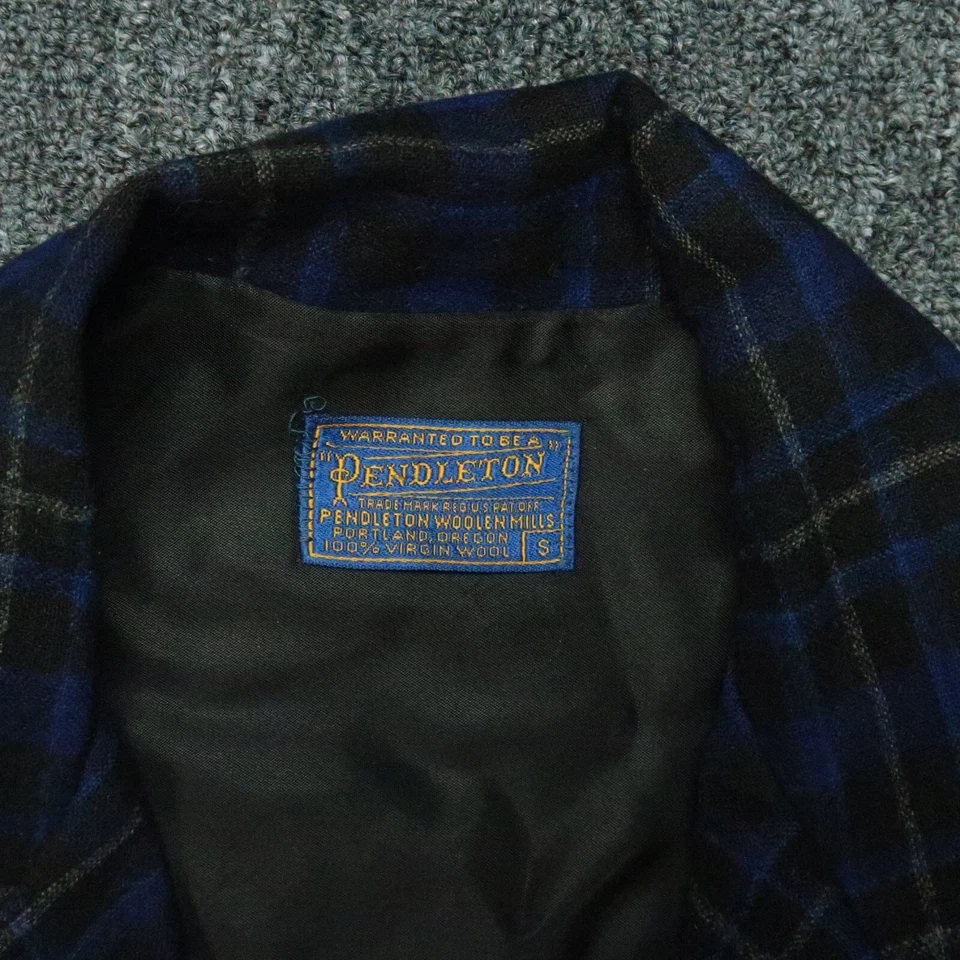 VINTAGE Pendleton Blazer Mens Small Blue Plaid Virgin Wool Jacket Button Shacket - Image 3 of 4