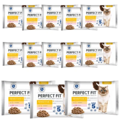 52x85 g PERFECT FIT Sensitive 1+ Nassfutter mit Huhn Lachs in Soße adulte Katzen