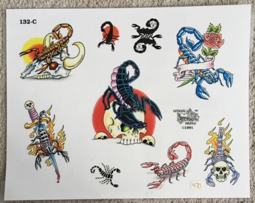 Tattoo Studio Shop Flash Single Sheet Scorpion Scorpio Skull 11” X 14 Print  | eBay