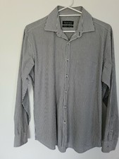 Vantage Mens Shirt White Black Large Long Sleeve Button Up Collar L