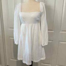 J Crew Re-Imagined Womens XS Mini Dress White Smocked Square Neck Gauzy Lined