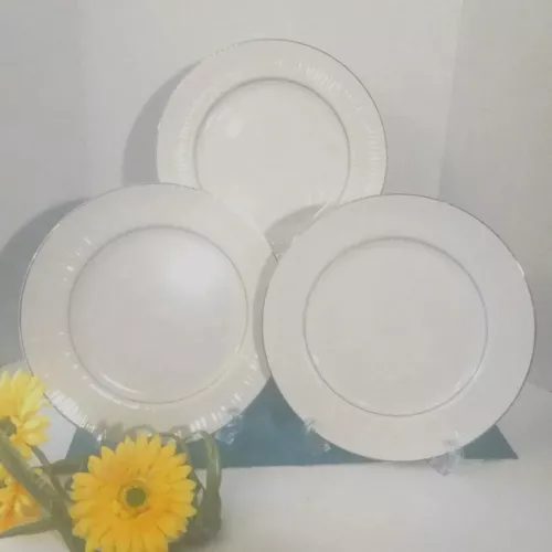 Gibson Every Day Set of 3 Porcelain White Silver Trim Dinner Plate 10" Multi Use
