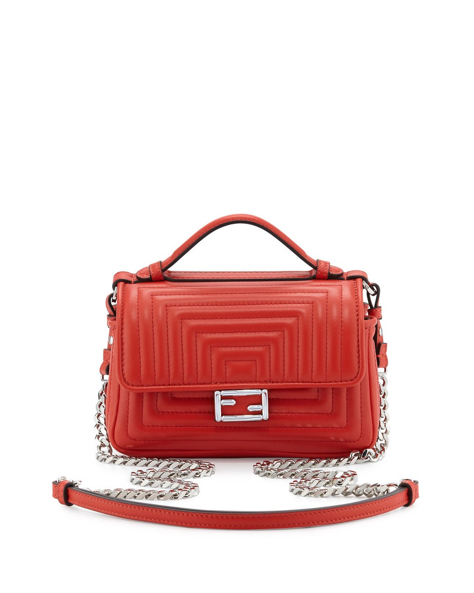 100% AUTH NEW FENDI DOUBLE SIDED QUILTED RED MICRO BAGUETTE