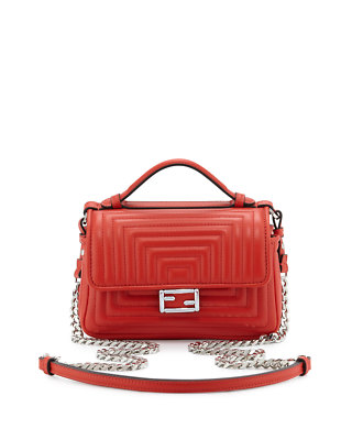 100% AUTH NEW FENDI DOUBLE SIDED QUILTED RED MICRO BAGUETTE