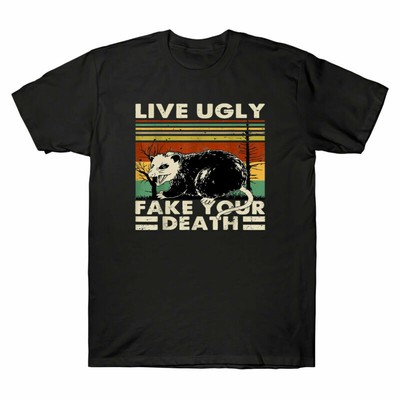 Live Ugly Fake Your Death Angry Opossum Funny Ugly Cat Vintage Men's T-Shirt