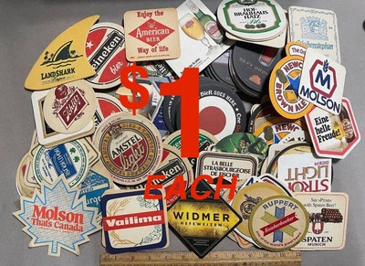 $1 VINTAGE BEER AD COASTERS Make your own LOT IMPORT DOMESTIC  MAN CAVE DECOR