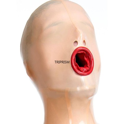 Unisex Vollgesicht Latex Gummi Kapuze Maske rote Zunge Kondom fähig zu Oralsex-