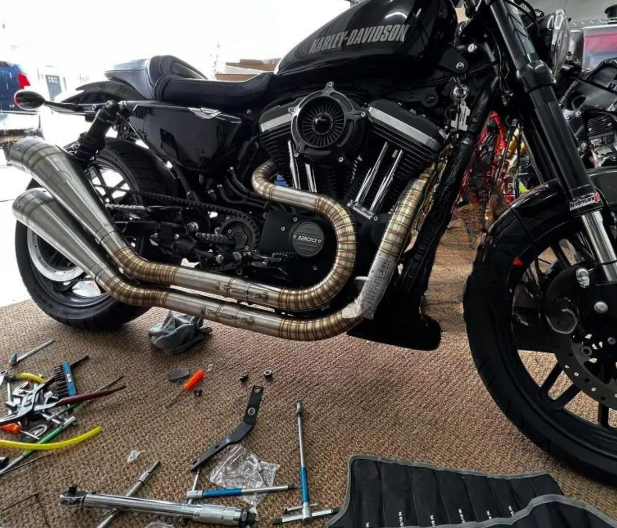 Custom Scrambler 2-Into-2 Exhaust for Harley Sportster 883/1200/48