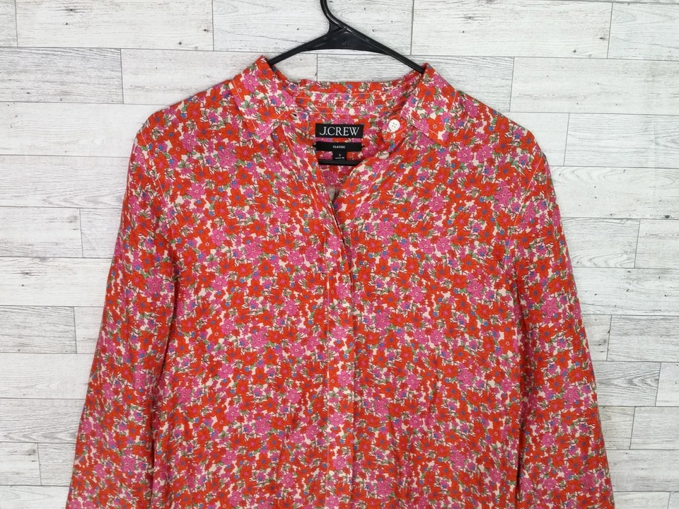 Feminino J. Camisa Crew laranja rosa primavera floral cupro mistura botão para baixo tamanho 2 - Imagem 2 de 4