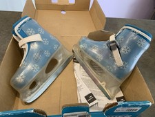 Bauer Lil Angel Ice Skates W/Box Size 12 Blue With White Snowflakes