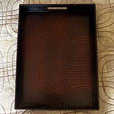Dark Brown Wood Rectangular Crocodile Print S...