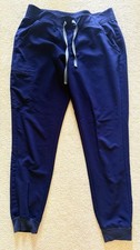 FIGS Scrubs Jogger Pants Blue Solid Drawstring L/T Five Pockets