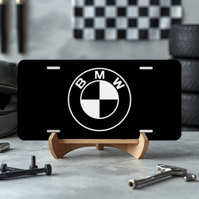 Glossy Black BMW Front License Plate Emblem 6x12 Inch Auto Badge