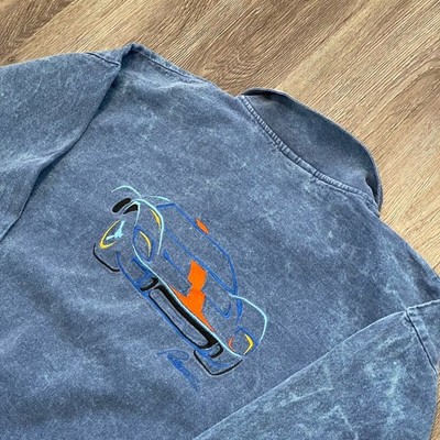 Vtg Acid Wash Shirt Size Medium Long Sleeve Blue Embroidered Ford GT40 Patterson
