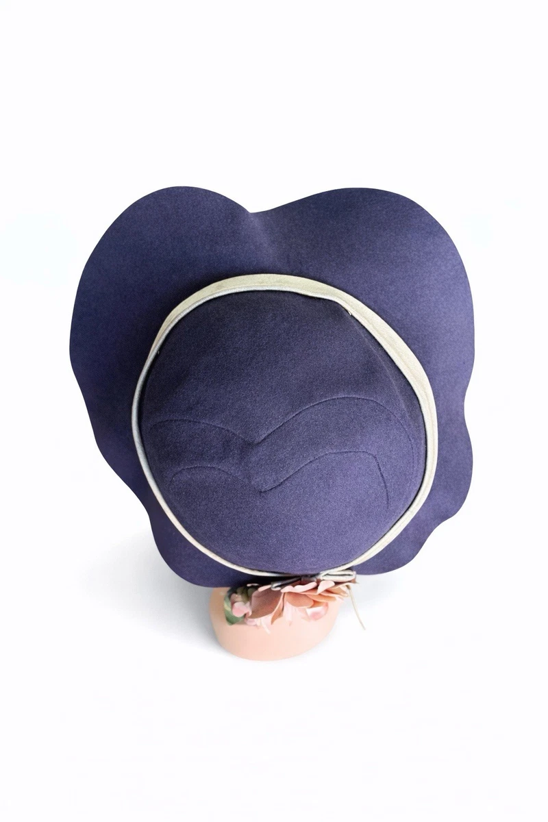 Vintage Purple Felt Wide Brim Hat Wool Head Hugger USA Black Ribbon Church Wide Brim Purple Original Vintage Hats for Women for sale | eBay main image 3