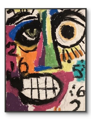 Basquiat Style Graffiti Abstract Face Original Oil Pastel 11x14 on Canvas Panel