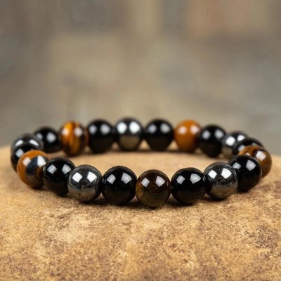 10mm Round Bead Tiger Eye Obsidian Hematite Stretch Bracelet for Men Women