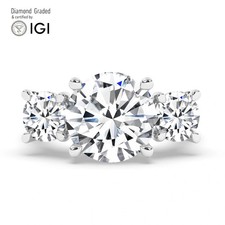 Round Diamond Trilogy Ring 18k White Gold Labgrown 7.50 Ct Solitaire
