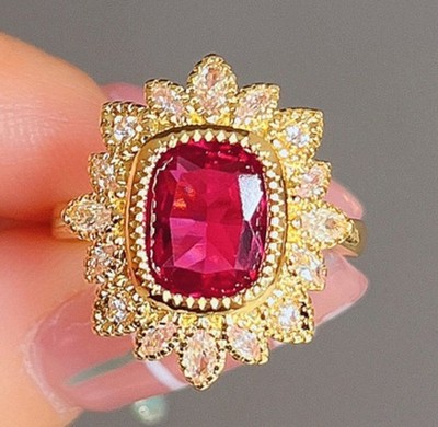 Luxuriöse blutrote Rubin seltene 3 Karat 925 Sterling Silber 24 Karat Gold Ringe 