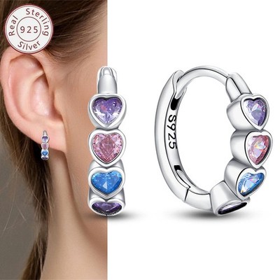 PANDACH 925 Sterling Silver Tiny Honey Heart Huggie Hook Earrings For Women Gift