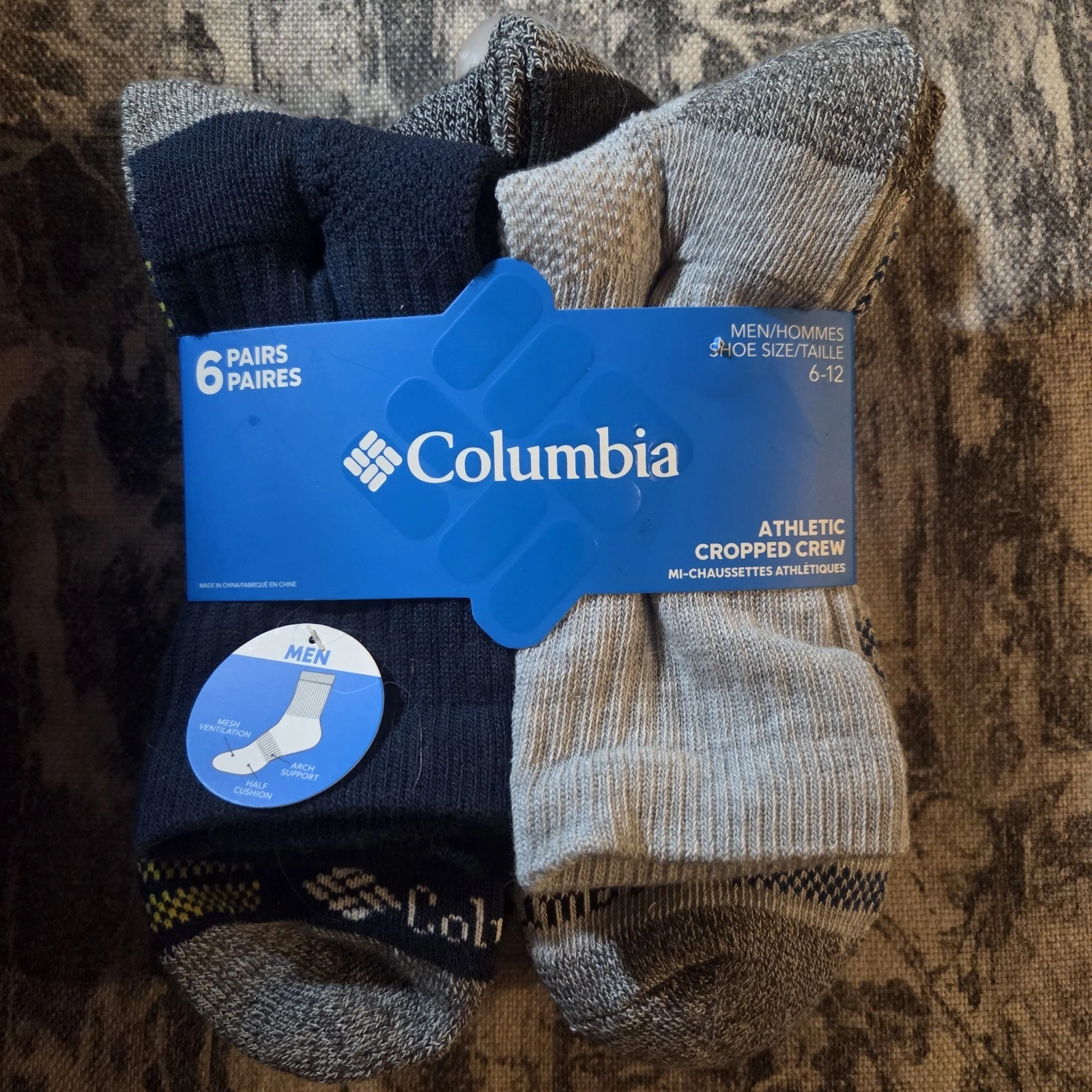Columbia Athletic Cropped Crew Socks 6 Pairs Men's Size 6-12 Half Cushion