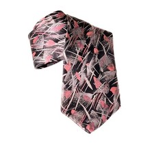 International Passport 100 Silk Tie Black Grey Pink Abstract Wide Necktie