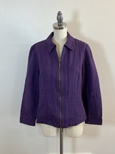 Coldwater Creek Jacket Size 8 Purple Cotton Jacquard Full Zip