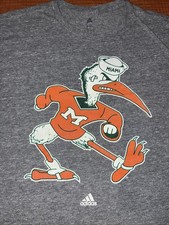 Adidas Miami Hurricanes Sebastian The Ibis T-Shirt Mascot NCAA Gray Tee Sz L