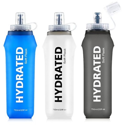 3 Pack Soft Water Bottle, 25oz/750ml Flask Running Bottles for Mix 25oz