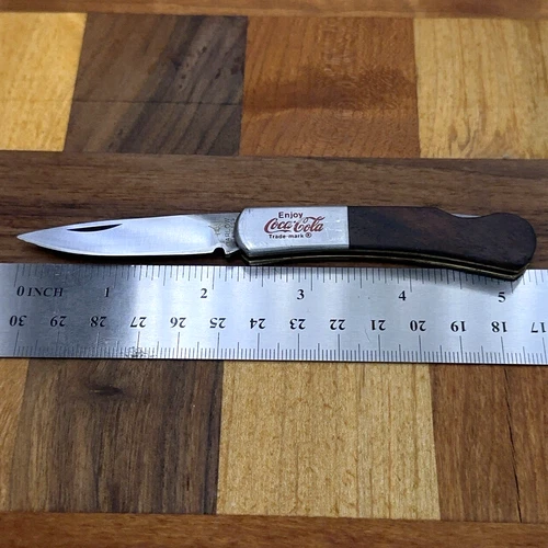 Vintage Barlow B404 Coca Cola Advertising Wood Handle Lockback Pocket Knife