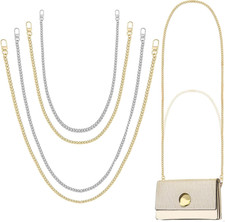 4 Pcs Silver Gold Purse Chain Straps, Flat Metal Purse Chains for Handbags Shoul