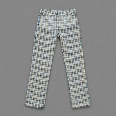 Primark Check Trousers UK 12 Blue Yellow Plaid Slim Fit Pants Preloved Womens