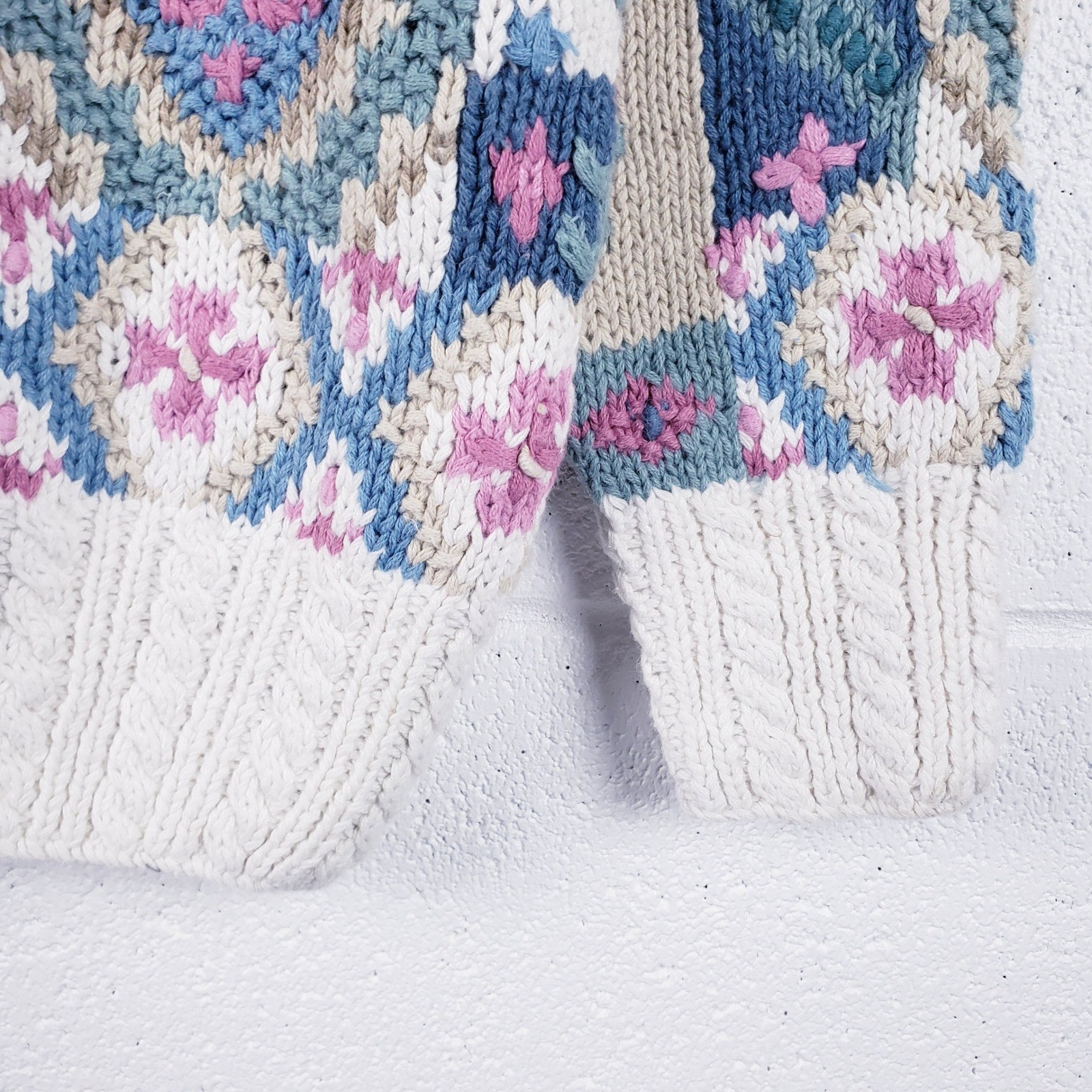 Signatures by Northern Isles Sweater Multicolor Patchwork Hand Knit Floral XL image 5