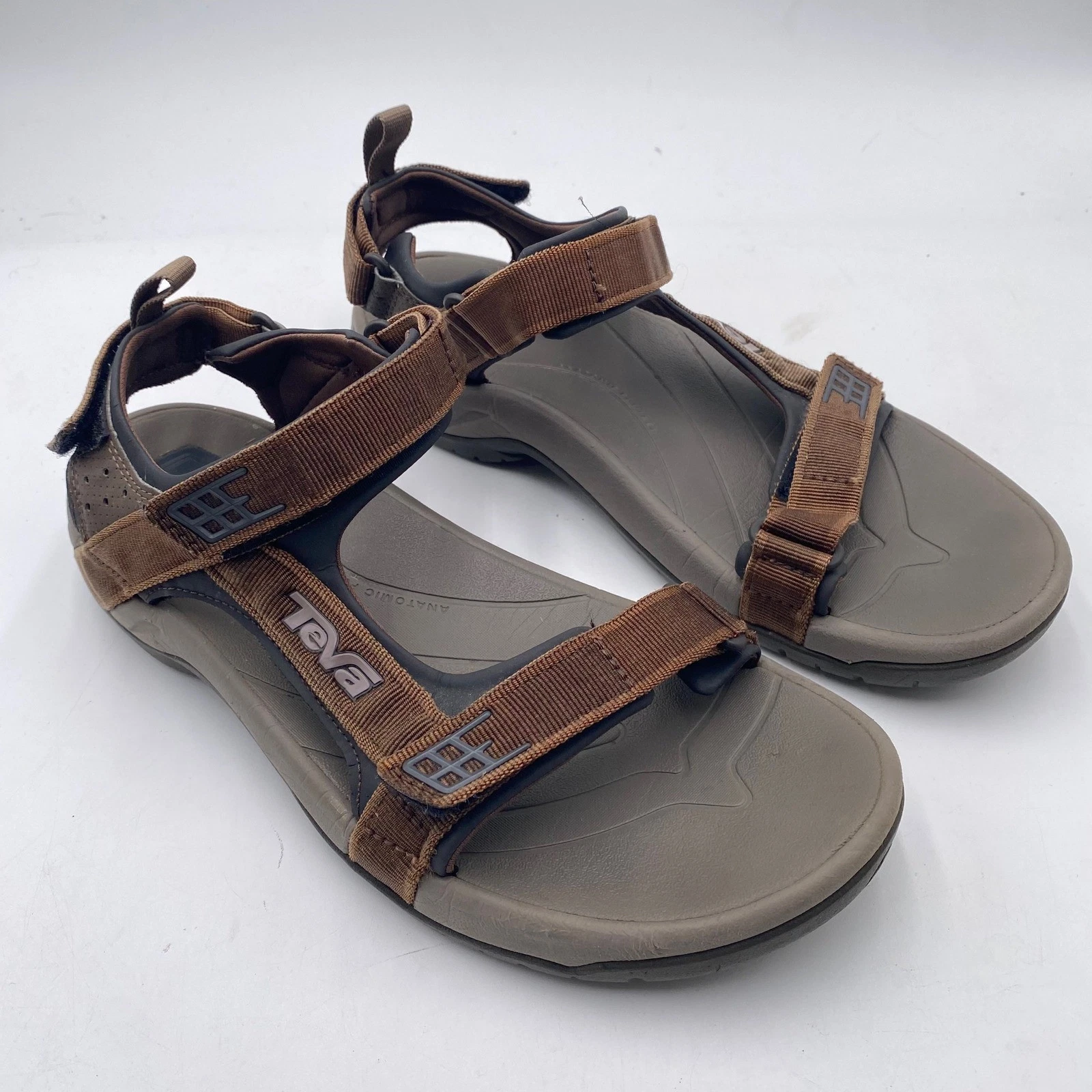 Teva Tanza 4141 Sport Sandals Mens 10.5 Brown Hiking Water Shoes Shoc Pad Spider