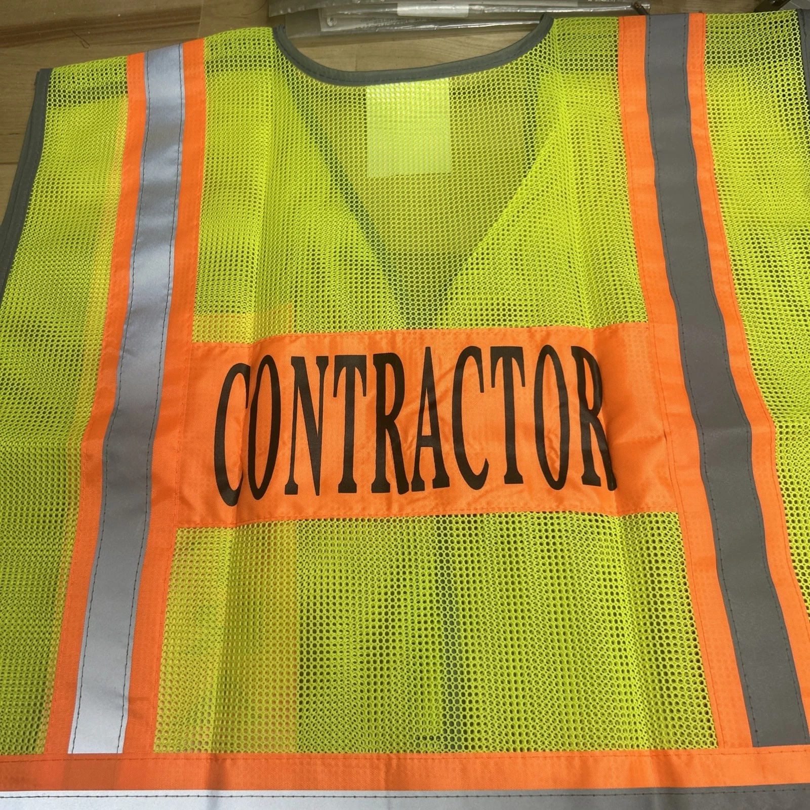 8 New Contractor High-Viz Neon Yellow Safety Vest. Model SRUS 8002 image 9