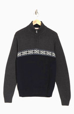 Weatherproof Vintage 85 1/4 Zip Fair Isle Navy/Gray 100 Cotton Sweater L NWT