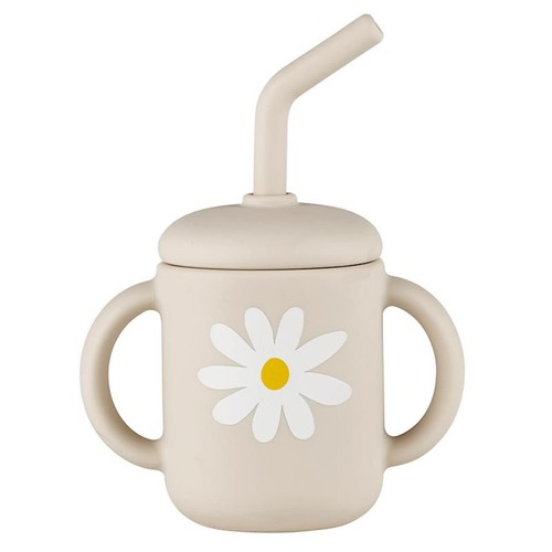 100% Silicone Training Cup Lid & Straw for Babies Toddlers, 4-Ounce, Daisy