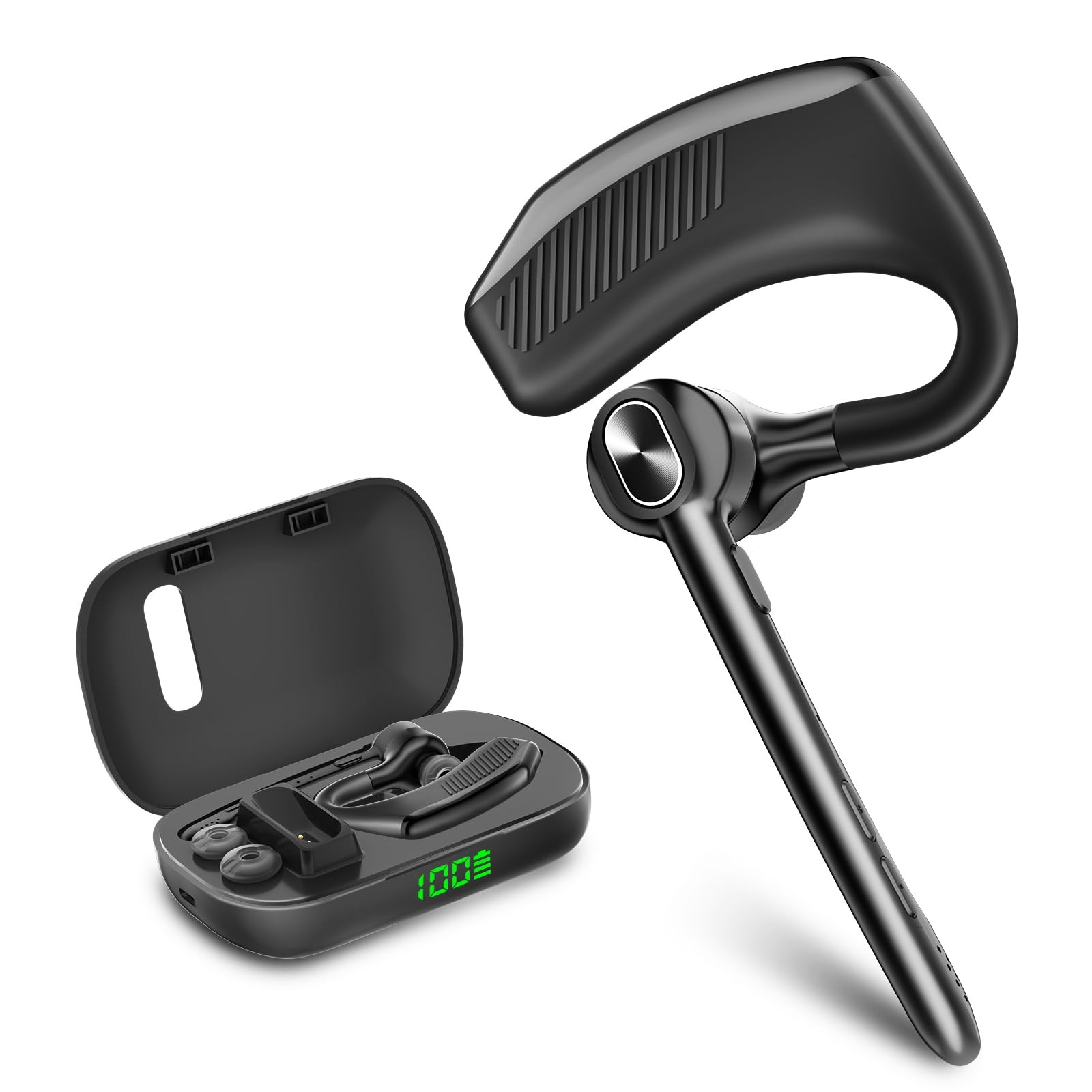 Bluetooth Headset Wireless Earpiece with Mic 180H Playtime 1000mAh Battery