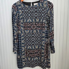 Ann Taylor Loft Blue and Pink Floral Patchwork Long Sleeve Shift Dress