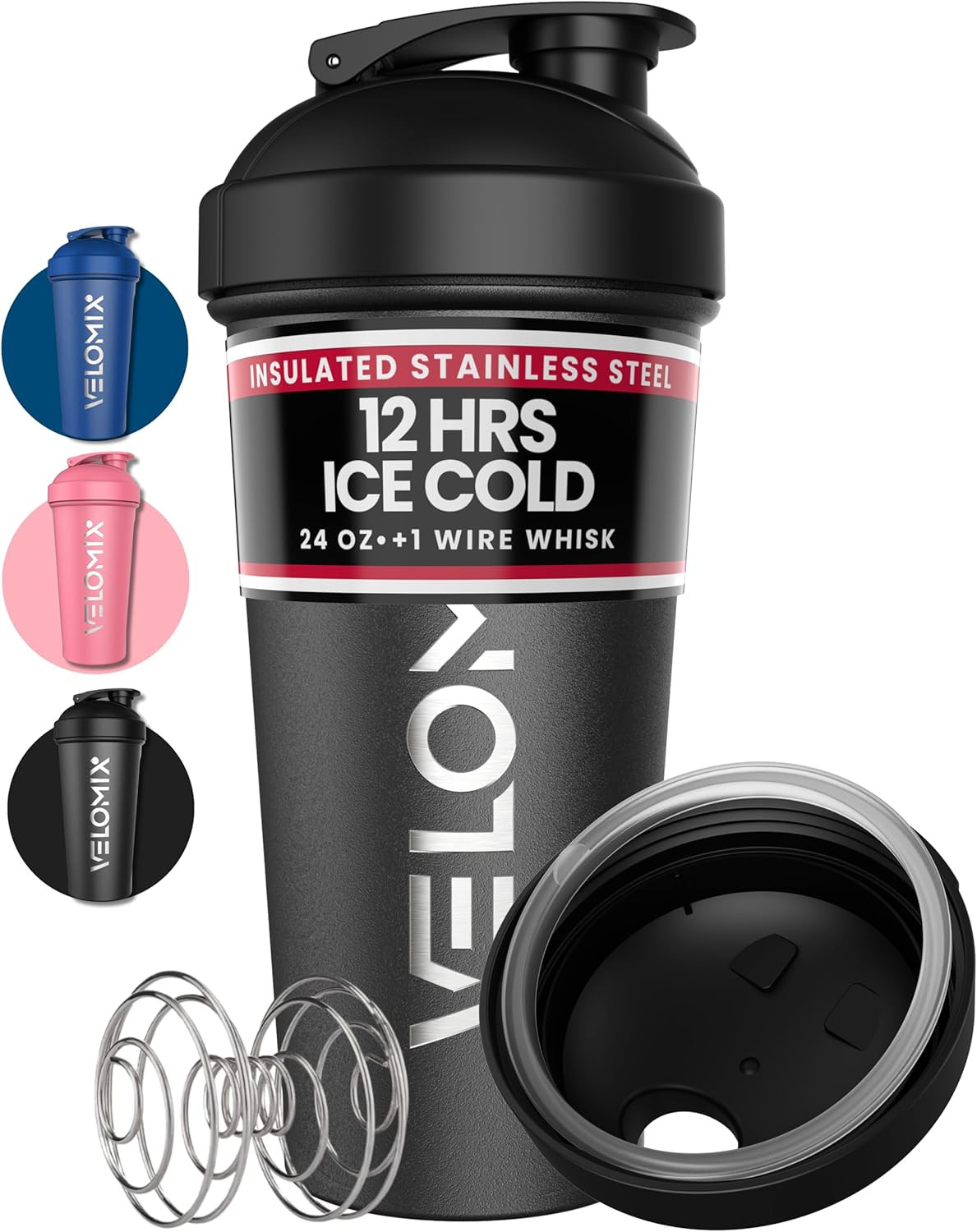 24 Oz Stainless Steel Shaker Bottle with Wire Whisk - Leakproof, No Clumps, Odor
