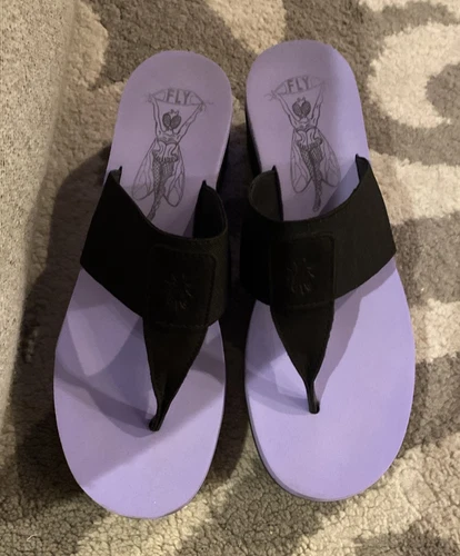 Fly London Women’s Yomu Wedge Sandals Black/Violet Size 40 VGC 9-9.5 US