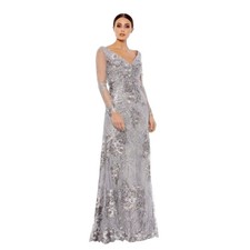 Mac Duggal 67539 Floral Embroidered Illusion Long Sleeve Gown Size 6 698