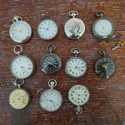 Lot Of 11 Pocket Watches-Mixed Brands And Sizes - For parts/ Repair 