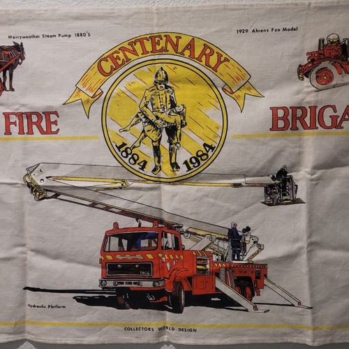 Vintage N.S.W. Bandera de algodón impresa a mano centenario de bomberos 1884-1984 - Imagen 3 de 7