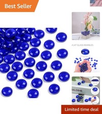 Durable 1LB Dark Blue Flat Glass Marbles in Convenient Storage Box - 80-100 PCS
