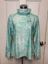 Coolibar Green Water Print SPF 50 Long Sleeve Face Gaiter Top, Size M