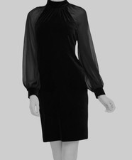Calvin Klein Womens Black Velvet Lined Shift Sheer Chiffon-Sleeve Dress Size 8