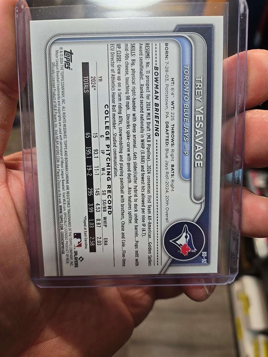 2024 Bowman Draft-TREY YESAVAGE-(1st)-Rookie Card #BD-92-Toronto