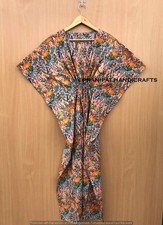 Cotton Women Summer Hippie Sleepwear Jungle Print Peach Long Maxi Caftan Dress