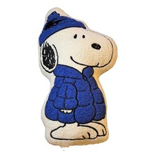 Peanuts Snoopy Pillow Ivory Beige Holidays Christmas Puffy Blue Coat Cushion